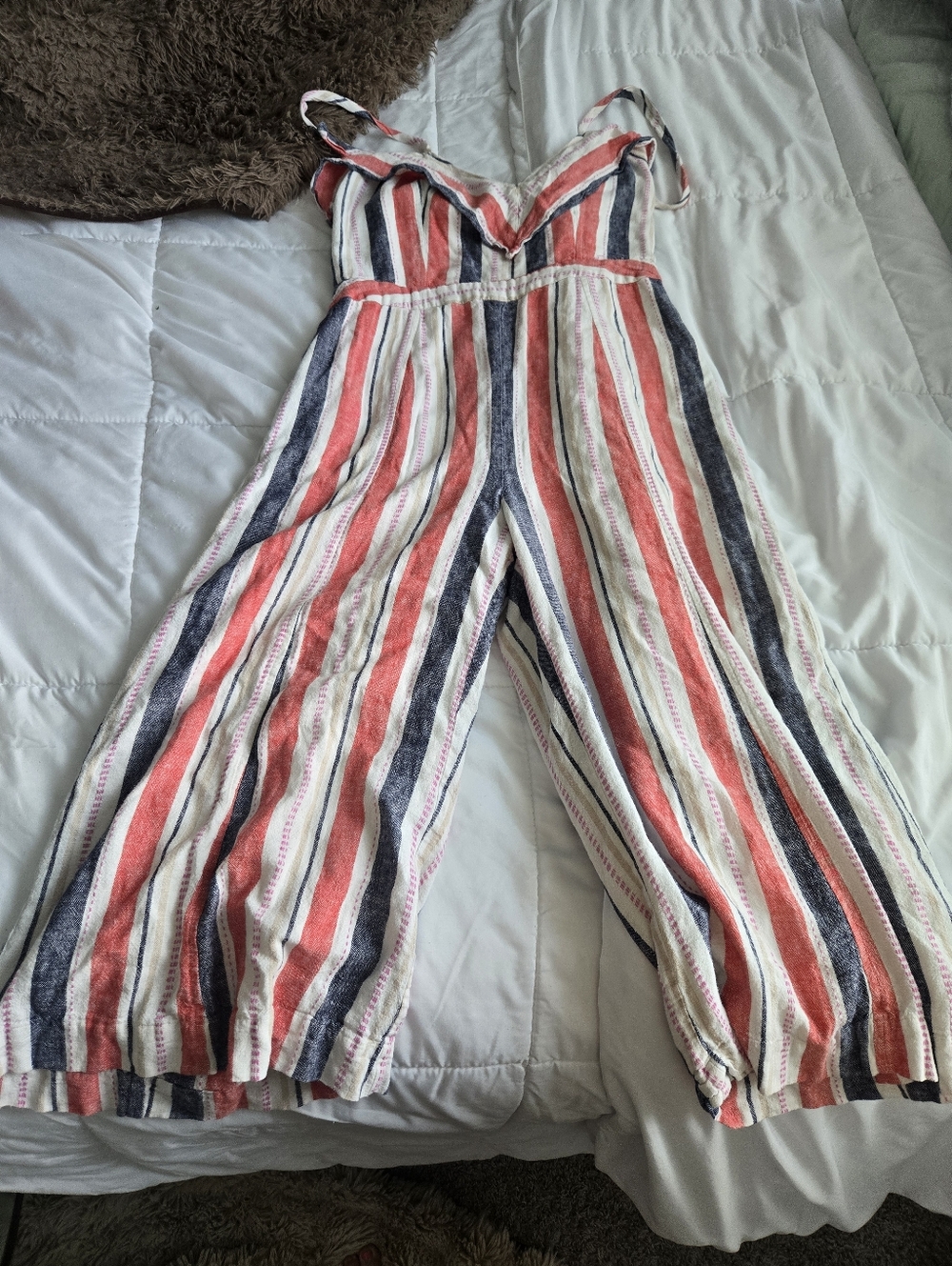 Park Striped Wide-Leg Jumpsuit in Coral Navy & White Size 10
